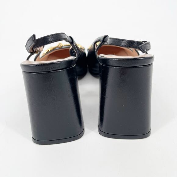 Gucci Black Leather Baby Horsebit Square Toe Block Heel Slingback Pumps EU 37 - Picture 10 of 12